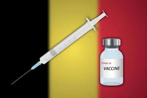 injectiespuit en vaccin flacon Aan vervagen achtergrond met belgie vlag vector