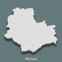 3d isometrische kaart van Warschau is een stad van Polen vector