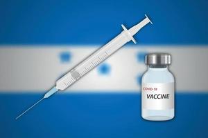 injectiespuit en vaccin flacon Aan vervagen achtergrond met Honduras vlag vector