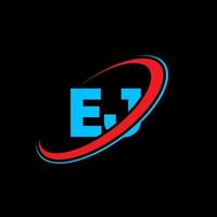 ej e j brief logo ontwerp. eerste brief ej gekoppeld cirkel hoofdletters monogram logo rood en blauw. ej logo, e j ontwerp. ej, e j vector