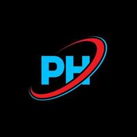 ph logo. ph ontwerp. blauw en rood ph brief. ph brief logo ontwerp. eerste brief ph gekoppeld cirkel hoofdletters monogram logo. vector