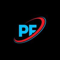 pf p f brief logo ontwerp. eerste brief pf gekoppeld cirkel hoofdletters monogram logo rood en blauw. pf logo, p f ontwerp. pff, p f vector