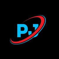 pj p j brief logo ontwerp. eerste brief pj gekoppeld cirkel hoofdletters monogram logo rood en blauw. pj logo, p j ontwerp. pj, p j vector