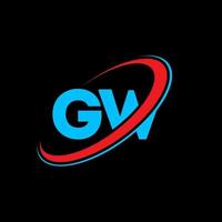 gw g w brief logo ontwerp. eerste brief gw gekoppeld cirkel hoofdletters monogram logo rood en blauw. gw logo, g w ontwerp. gw, g w vector