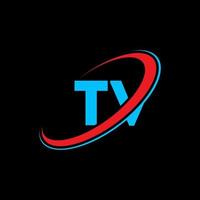 TV t v brief logo ontwerp. eerste brief TV gekoppeld cirkel hoofdletters monogram logo rood en blauw. TV logo, t v ontwerp. TV, t v vector