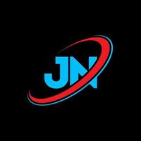 jn j n brief logo ontwerp. eerste brief jn gekoppeld cirkel hoofdletters monogram logo rood en blauw. jn logo, j n ontwerp. jn, j n vector