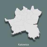 3d isometrische kaart van katowice is een stad van Polen vector