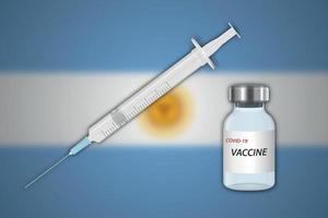 injectiespuit en vaccin flacon Aan vervagen achtergrond met Argentinië vlag vector