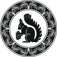 eekhoorn met pijnboom logo en bloemen kader handgemaakt ontwerp vector