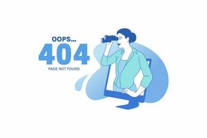 illustraties vrouw gebruik makend van verrekijker op zoek internet verbindingen voor oops 404 fout ontwerp concept landen bladzijde vector
