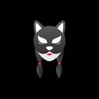 kitsune masker vrouw samurai logo ontwerp vector
