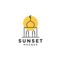 lijnen kunst moskee met zonsondergang logo ontwerp vector