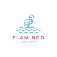 kunst lijnen flamingo met meer abstract logo ontwerp vector