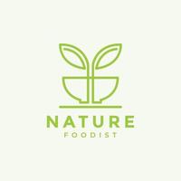 minimalistische kom blad voedsel noodle logo ontwerp vector