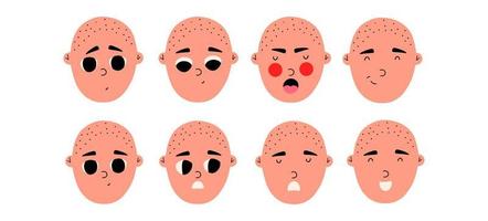 reeks van portretten van emotioneel baby jongen. verschillend stemmingen. vector illustratie in vlak stijl