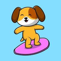 schattig hond surfing tekenfilm vector icoon illustratie. vlak tekenfilm concept