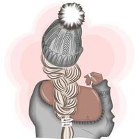 modieus meisje in winter hoed terug visie afdrukken vector illustratie