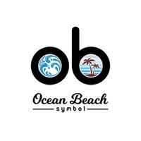 initialen monogram ob logo ontwerp met blauw Golf en palm strand zomer vector