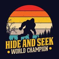 verbergen en zoeken wereld kampioen - grote voet t overhemd ontwerp voor avontuur geliefden vector