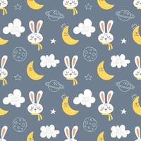 schattig naadloos konijn patroon voor baby pyjama, nachtkleding. vector