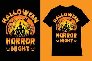 halloween verschrikking nacht t-shirt ontwerp vector tekenfilm stijl illustratie van pompoen, heks kat, en vleermuizen, geïsoleerd Aan zwart achtergrond. afdrukken voor t-shirts, mokken en koffie kopjes.