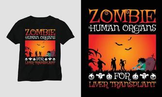 zombie menselijk organen voor lever transplantatie - halloween speciaal t-shirt vector