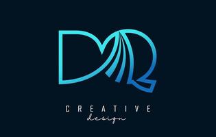 schets blauw brieven dq d q logo met leidend lijnen en weg concept ontwerp. brieven met meetkundig ontwerp. vector