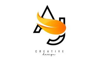 schets vector illustratie van abstract brieven aj een j met brand vlammen en oranje swoosh ontwerp.