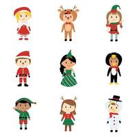 schattig kinderen tekenfilm met Kerstmis kostuum clip art element voor decoratie vector