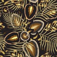 abstract luxe vector ontwerp structuur modieus met goud tropisch calla blad, kokosnoot bladeren en fabriek gebladerte Aan nacht achtergrond. exotisch keerkring. zomer ontwerp. behang decor. natuur. herfst