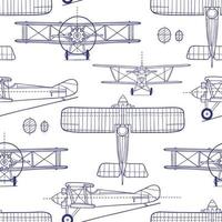 hand getekende vintage vliegtuig blauwdruk. naadloos patroon. perfect voor textiel, behang of printontwerp. vector