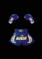 blauw kleur van boksen handschoenen en Thais bokser shorts vector