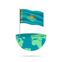 Kazachstan vlag pool Aan wereldbol. vlag golvend in de omgeving van de wereld. gemakkelijk bewerken en vector in groepen. nationaal vlag vector illustratie Aan wit achtergrond.