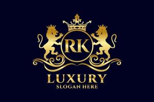 eerste rk brief leeuw Koninklijk luxe logo sjabloon in vector kunst voor luxueus branding projecten en andere vector illustratie.