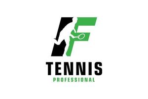 letter f met tennisspeler silhouet logo ontwerp. vectorontwerpsjabloonelementen voor sportteam of huisstijl. vector