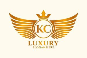 luxe Koninklijk vleugel brief kc kam goud kleur logo vector, zege logo, kam logo, vleugel logo, vector logo sjabloon.