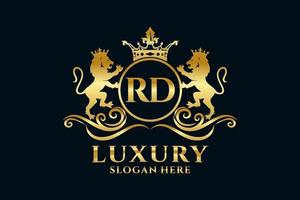 eerste rd brief leeuw Koninklijk luxe logo sjabloon in vector kunst voor luxueus branding projecten en andere vector illustratie.