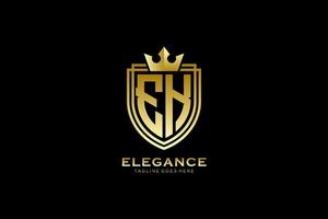 eerste ek elegant luxe monogram logo of insigne sjabloon met scrollt en Koninklijk kroon - perfect voor luxueus branding projecten vector