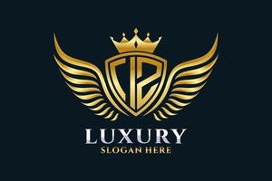 luxe Koninklijk vleugel brief iz kam goud kleur logo vector, zege logo, kam logo, vleugel logo, vector logo sjabloon.