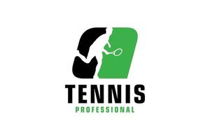 letter q met tennisspeler silhouet logo ontwerp. vectorontwerpsjabloonelementen voor sportteam of huisstijl. vector