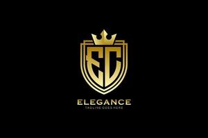 eerste ec elegant luxe monogram logo of insigne sjabloon met scrollt en Koninklijk kroon - perfect voor luxueus branding projecten vector