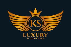 luxe Koninklijk vleugel brief ks kam goud kleur logo vector, zege logo, kam logo, vleugel logo, vector logo sjabloon.