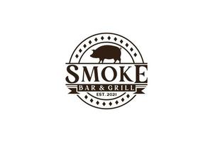 vintage retro rustieke bbq grill, barbecue, barbecue label stempel logo ontwerp vector