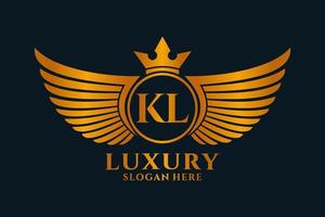 luxe Koninklijk vleugel brief kl kam goud kleur logo vector, zege logo, kam logo, vleugel logo, vector logo sjabloon.