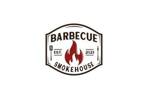 vintage retro rustieke bbq grill, barbecue, barbecue label stempel logo ontwerp vector