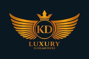 luxe Koninklijk vleugel brief kd kam goud kleur logo vector, zege logo, kam logo, vleugel logo, vector logo sjabloon.