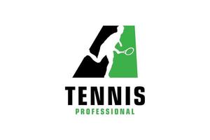 letter a met tennisspeler silhouet logo ontwerp. vectorontwerpsjabloonelementen voor sportteam of huisstijl. vector