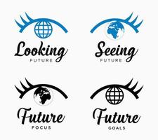 reeks visie en missie toekomst wereld in voorkant van oog logo ontwerp vector