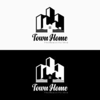 huis eigendom logo. bedrijf echt landgoed behuizing in downtown logo ontwerp vector