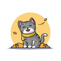 schattig kat in herfst tekenfilm vector icoon illustratie. dier natuur icoon concept geïsoleerd premie vector. vlak tekenfilm stijl